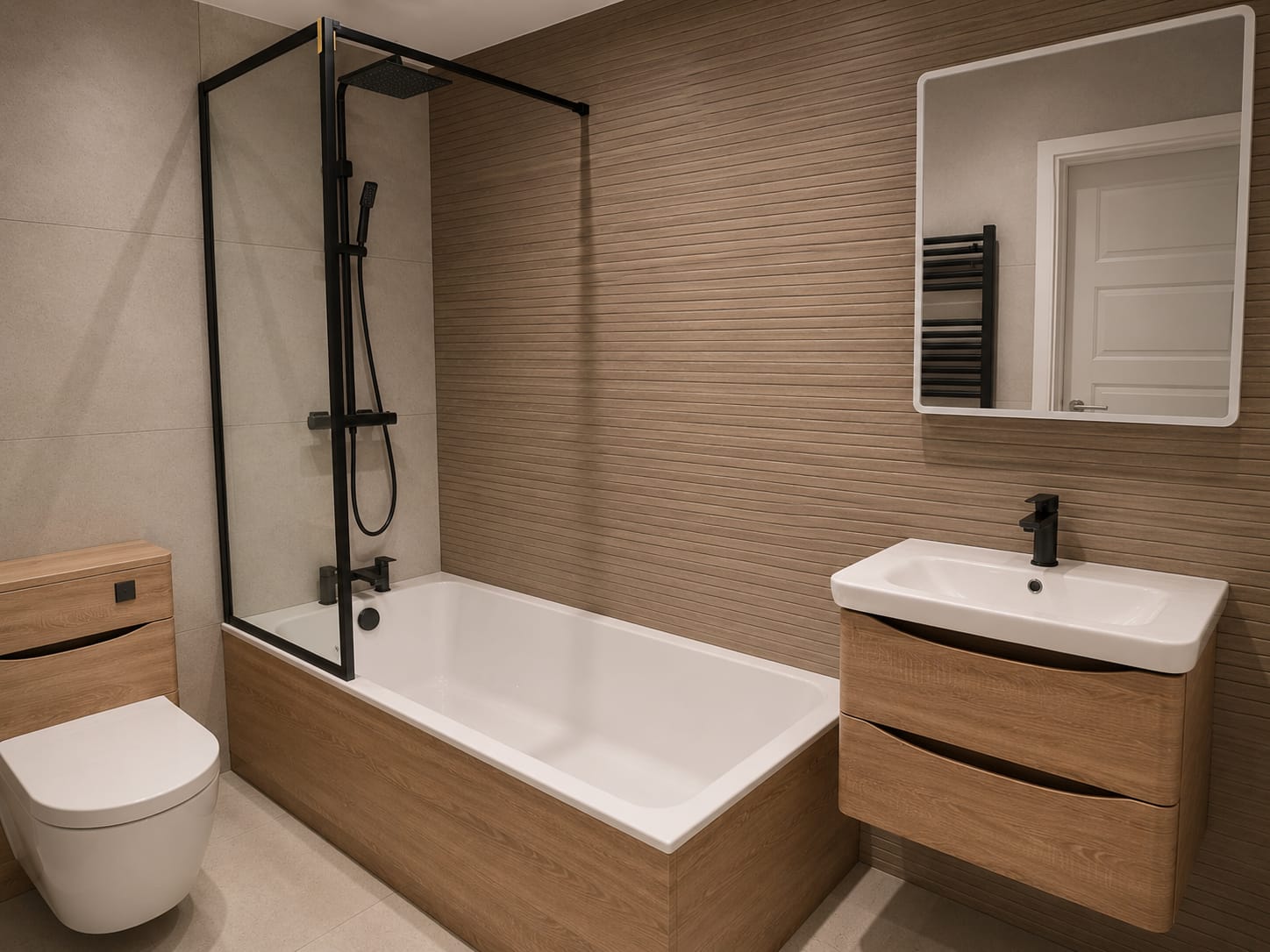 Modern bathroom with walk-in shower installed by Quality Life Build in Poole, Dorset